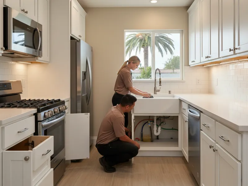Galley kitchen remodel with parallel runs, pull-out pantry, and quartz counters in a San Diego home