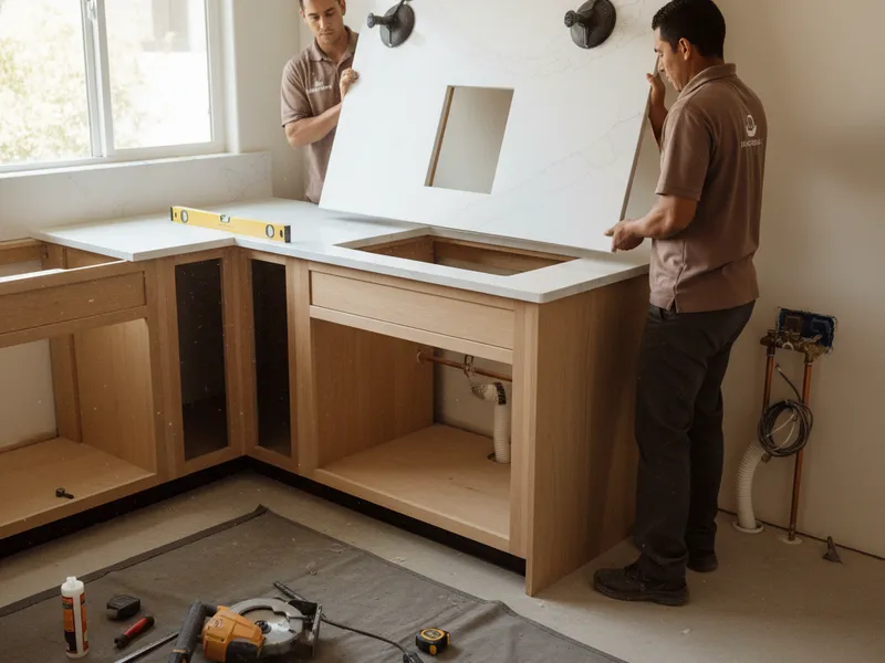 Quartz kitchen countertop with undermount sink installed in a San Diego home during a remodel