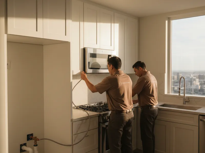 Small condo kitchen remodel with light quartz counters and slim pantry in a San Diego high-rise